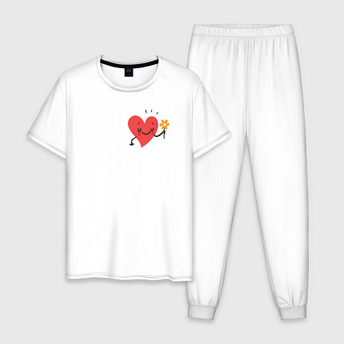 Мужская пижама Пара сердечек с цветком / Белый – фото 1