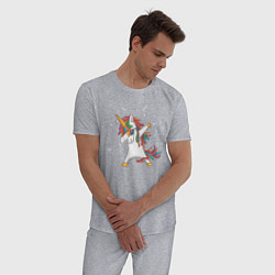Пижама хлопковая мужская Единорог в очках дэб, цвет: меланж — фото 2