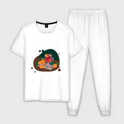 Пижама хлопковая мужская Иллюстрация с глинтвейном, цвет: белый