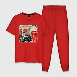 Пижама хлопковая мужская Лондон в стиле ретро, цвет: красный