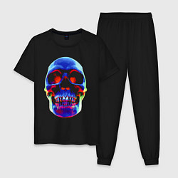 Пижама хлопковая мужская Cool neon skull, цвет: черный