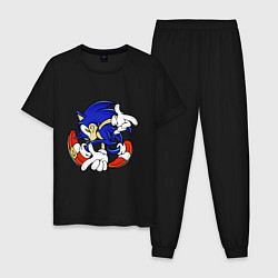 Пижама хлопковая мужская Blue Hedgehog, цвет: черный