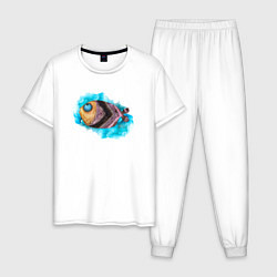 Пижама хлопковая мужская Забавная рыбка, цвет: белый