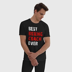 Пижама хлопковая мужская Лучший боксерский тренер, цвет: черный — фото 2