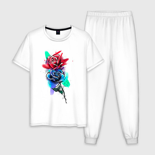 Мужская пижама Красная и синяя розы / Белый – фото 1