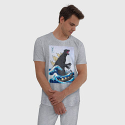 Пижама хлопковая мужская Godzilla in The Waves Eastern, цвет: меланж — фото 2