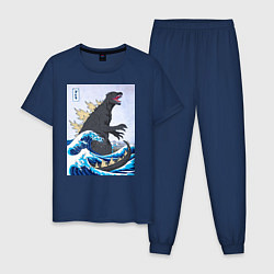 Пижама хлопковая мужская Godzilla in The Waves Eastern, цвет: тёмно-синий
