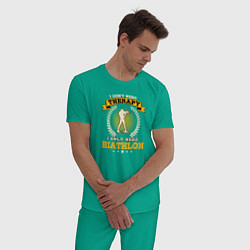 Пижама хлопковая мужская Мне не нужна терапия, мне нужен только биатлон, цвет: зеленый — фото 2