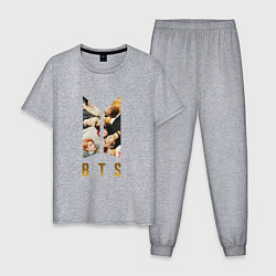 Пижама хлопковая мужская БТС Логотип Фото, цвет: меланж