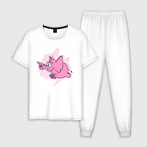 Мужская пижама Розовый слон, бегущий по своим делам / Белый – фото 1
