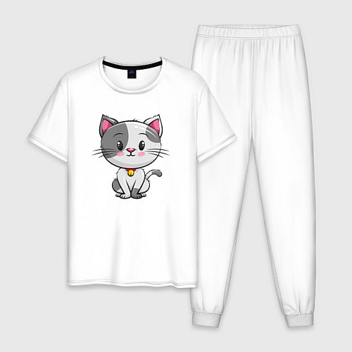 Мужская пижама Серый маленький котенок / Белый – фото 1