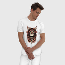 Пижама хлопковая мужская Котёнок мейн-кун, цвет: белый — фото 2