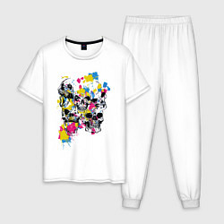 Пижама хлопковая мужская Color & Skulls, цвет: белый