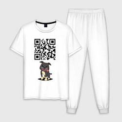 Пижама хлопковая мужская Sex, milk, rock n roll! QR code!, цвет: белый