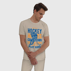Пижама хлопковая мужская Hockey, цвет: миндальный — фото 2