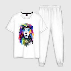 Пижама хлопковая мужская Color lion! Neon!, цвет: белый