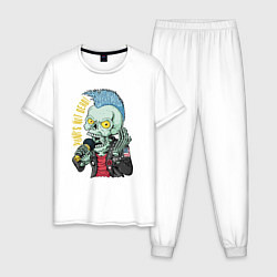 Пижама хлопковая мужская Punks not dead! Motto!, цвет: белый