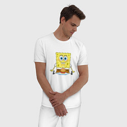 Пижама хлопковая мужская Спанч Боб с крабсбургер, цвет: белый — фото 2