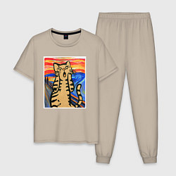 Мужская пижама Орущий кот пародия на Крик Мунка