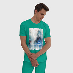 Пижама хлопковая мужская Изумительный японский пейзаж, цвет: зеленый — фото 2