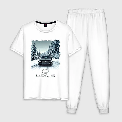 Мужская пижама Lexus - зимняя дорога / Белый – фото 1