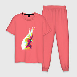 Пижама хлопковая мужская Цветной попугай Colors parrot, цвет: коралловый