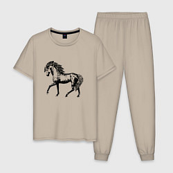 Пижама хлопковая мужская Мустанг Лошадь, цвет: миндальный