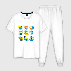 Пижама хлопковая мужская Серфинг Летний отдых, цвет: белый