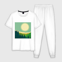 Пижама хлопковая мужская Пейзаж и яркое солнце, цвет: белый