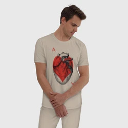 Пижама хлопковая мужская Черви огромное сердце, цвет: миндальный — фото 2