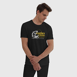 Пижама хлопковая мужская Счастливая рыбацкая футболка не стирать, цвет: черный — фото 2