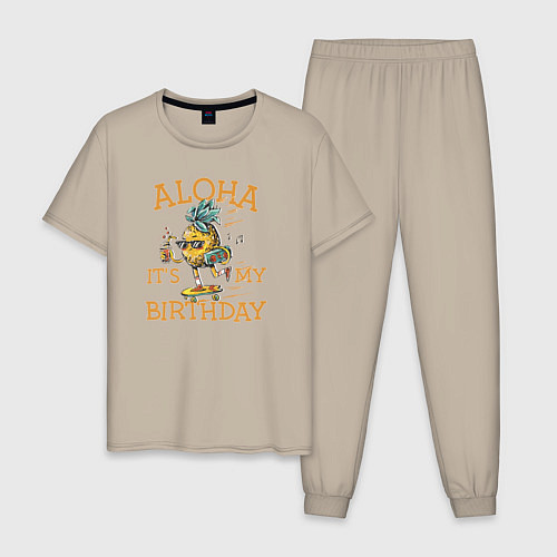 Мужская пижама Алоха! Сегодня мой день рождения / Миндальный – фото 1