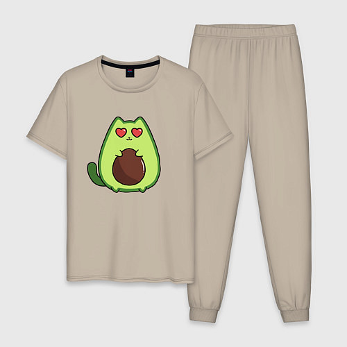 Мужская пижама Avo cat o влюбился / Миндальный – фото 1