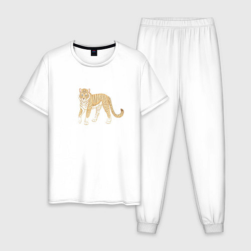 Мужская пижама Тигр, символ 2022 / Белый – фото 1