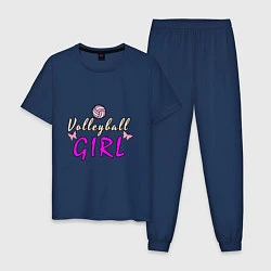 Пижама хлопковая мужская Volleyball - Girl, цвет: тёмно-синий
