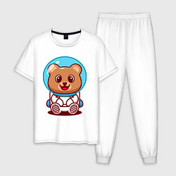 Пижама хлопковая мужская Медведь космонавт в скафандре, цвет: белый
