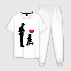 Пижама хлопковая мужская Banksy ребенок на велосипеде, цвет: белый