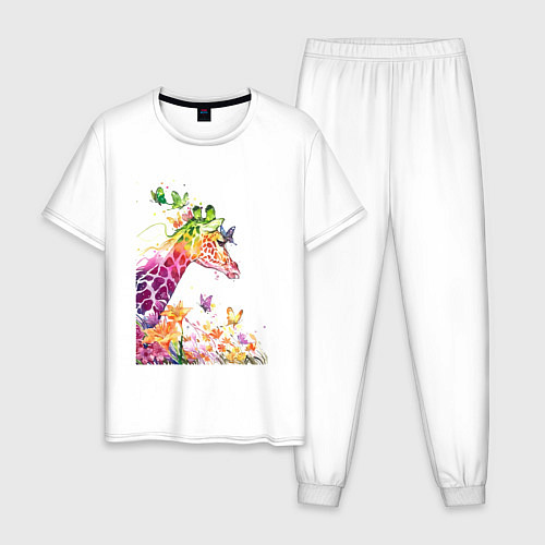 Мужская пижама Жираф и бабочки / Белый – фото 1