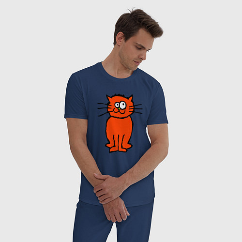 Мужская пижама Забаный красный кот / Тёмно-синий – фото 3