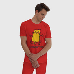 Пижама хлопковая мужская Спокойствие Спокойный кот, цвет: красный — фото 2