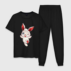 Пижама хлопковая мужская Шустрый зайчишка, цвет: черный