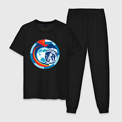 Пижама хлопковая мужская Первый Космонавт Юрий Гагарин 1, цвет: черный