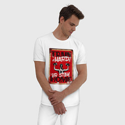 Пижама хлопковая мужская Train hard, or stay home!, цвет: белый — фото 2