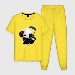 Пижама хлопковая мужская Синдзи Икари на стуле, цвет: желтый