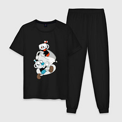 Пижама хлопковая мужская Чашки Cuphead, цвет: черный
