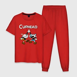 Пижама хлопковая мужская Cuphead веселые чашечки, цвет: красный