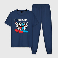 Пижама хлопковая мужская Cuphead Чашечки, цвет: тёмно-синий
