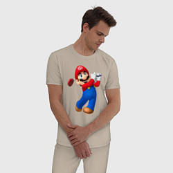 Пижама хлопковая мужская Марио - крутейший гольфист Super Mario, цвет: миндальный — фото 2
