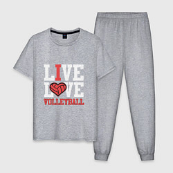 Пижама хлопковая мужская Live Love Volleyball, цвет: меланж