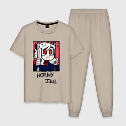 Пижама хлопковая мужская HELLTAKER HORNY JAIL, цвет: миндальный